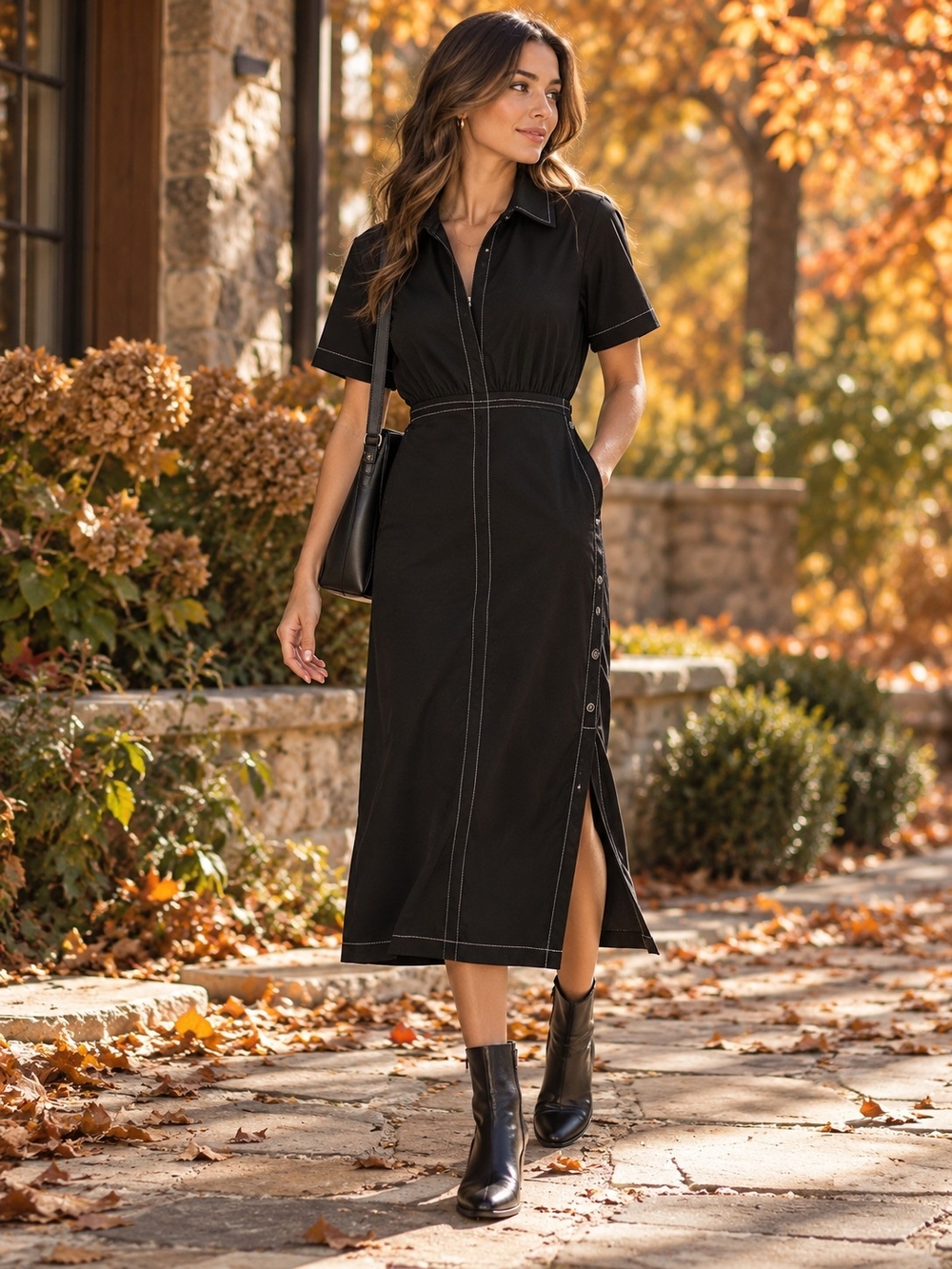 Anthropologie Black Midi Dress Size Medium Like New